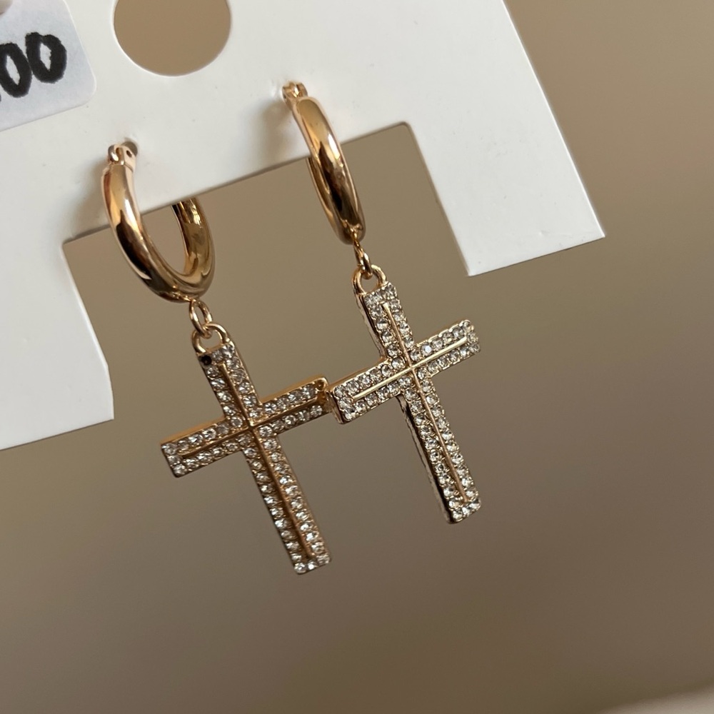 Gold and Silver Cross Hoop Earrings